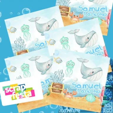 Adesivo Personalizado Quadrado 10x10 Festa Fundo do Mar