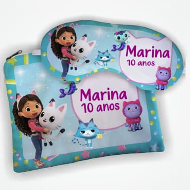 Kit Necessaire e Mascara Dormir personalizada sa Casa Magica da Gabby