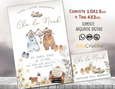 Convite Digital C/tag Chá de Bebê Menino Roupinha Boho