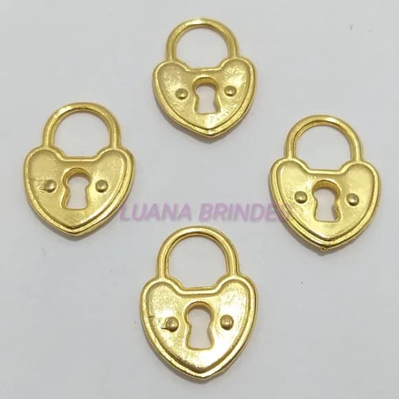 Pingente Cadeado em Metal Dourado - pct c/5 unid