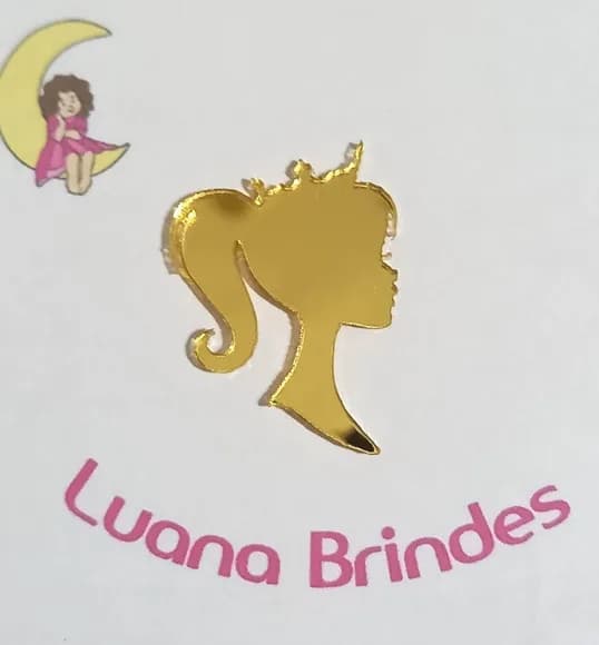 Aplique Barbie Dourado Acrílico Espelhado - Pct 6 Unid