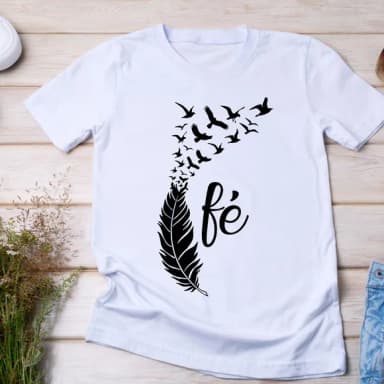 Camiseta Religiosa Fé - Pena e Revoada de Pássaros