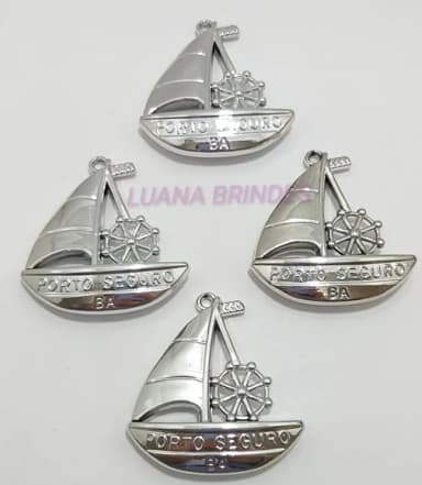 Pingente Barco Veleiro em ABS Prata - pct c/5 unidades