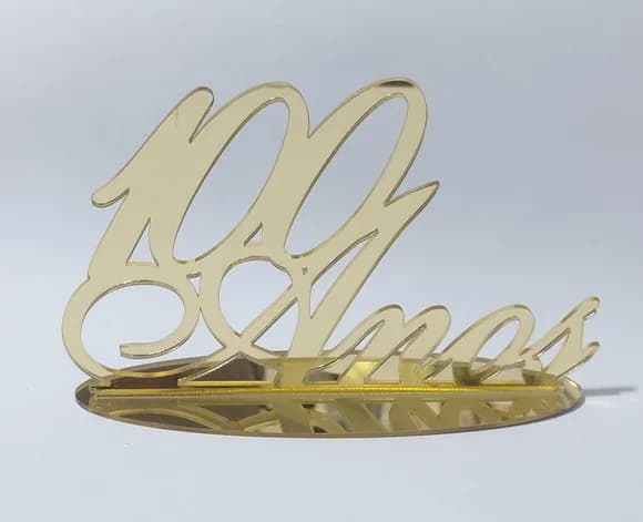 Topo de Bolo 100 Anos Dourado 15cm Acrílico Espelhado 1 Peça
