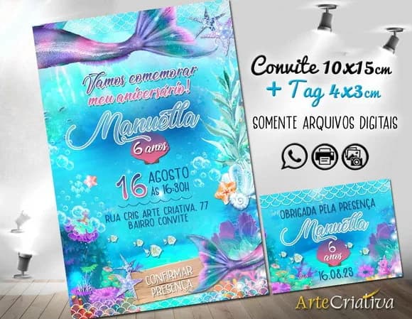 Convite Digital C/tag Sereia Cauda