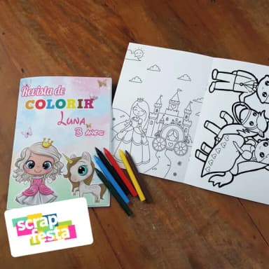 Revista Colorir + Giz de Cera Festa Princesas Cute