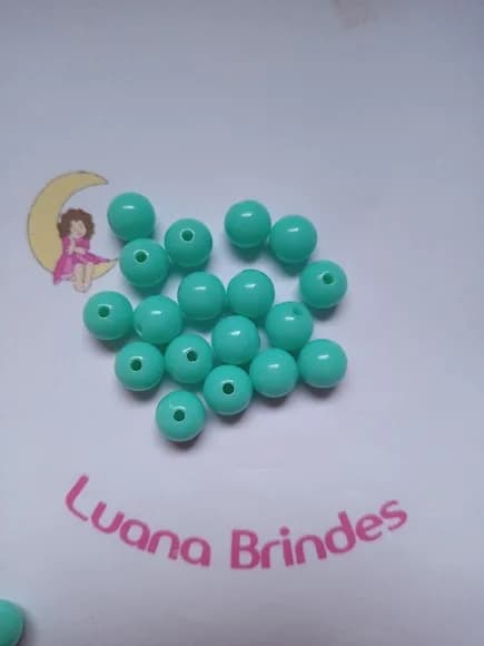 Bolinha Plástica Leitosa Verde Furo 10mm Pct 100 Unidades