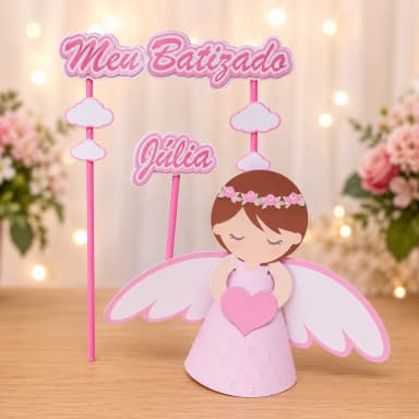 Arquivo de corte digital- Topo de bolo Anjinha Rosa