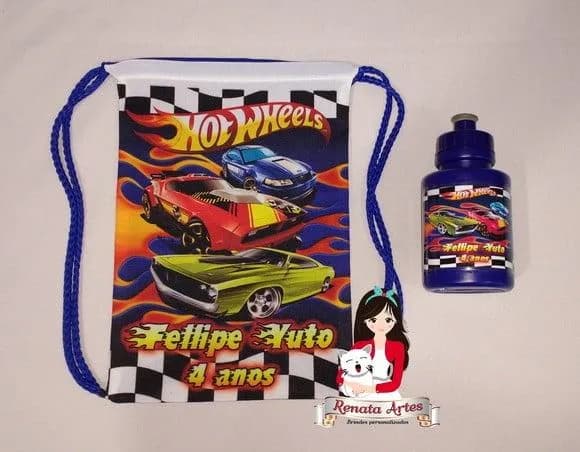 Mochila com Squeeze Personalizado Hot Wheels