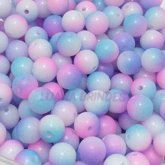 Bolinha Tie Dye Acrilica Azul Lilás 10mm Pct 100 Unidades