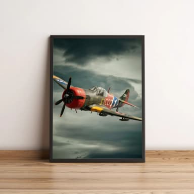 Quadro com avião militar voando entre as nuvens 2597