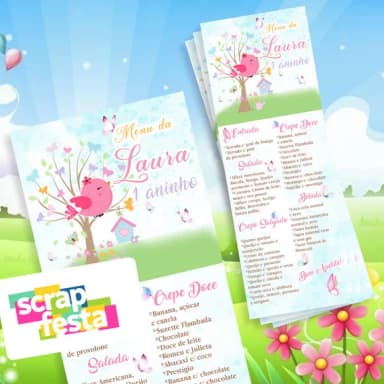 Menu Cardápio Personalizado Festa Jardim Encantado Aquarela