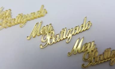 Plaquinha de meu Batizado em Acrílico Espelhado Dourado