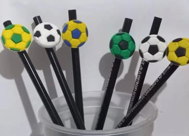 Lápis com Ponteira Bola de Futebol Emborrachada - 5 Peças