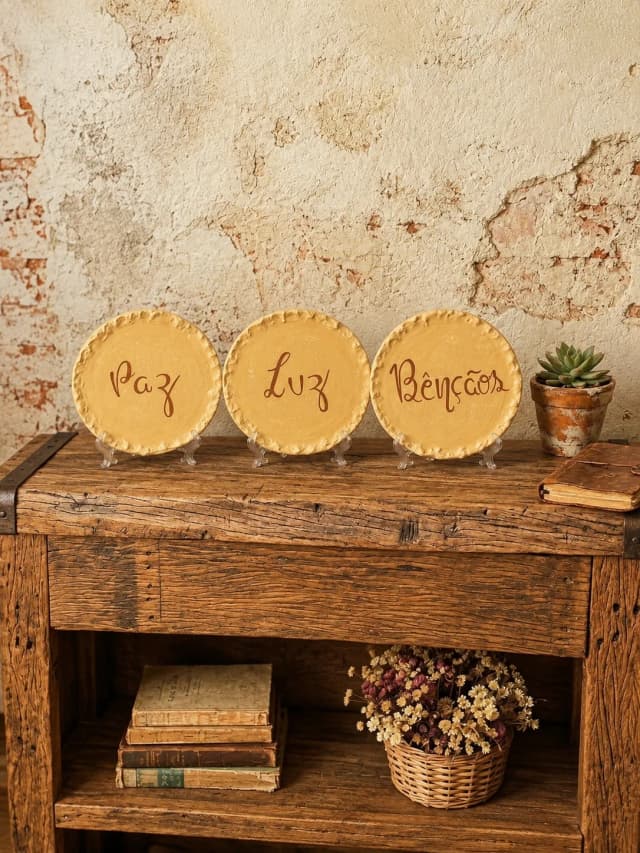 Trio Placas Decorativas Mesa MDF Paz Luz Bençãos Textura Kit 3 Peças 15cm