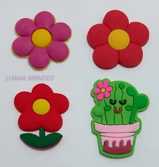 Apliques Flores e Cacto de borracha -pct c/8 unidades