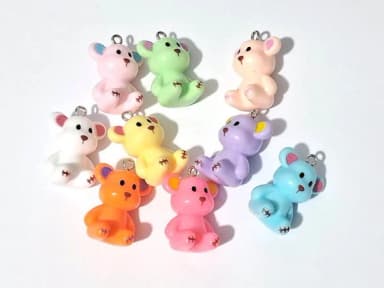 Pingente Ursinho Colorido Resina Pacote com 6 Unidades