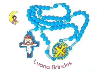 Terço Crucifixo e São Bento Azul e Rosa 35cm 1 Unidades
