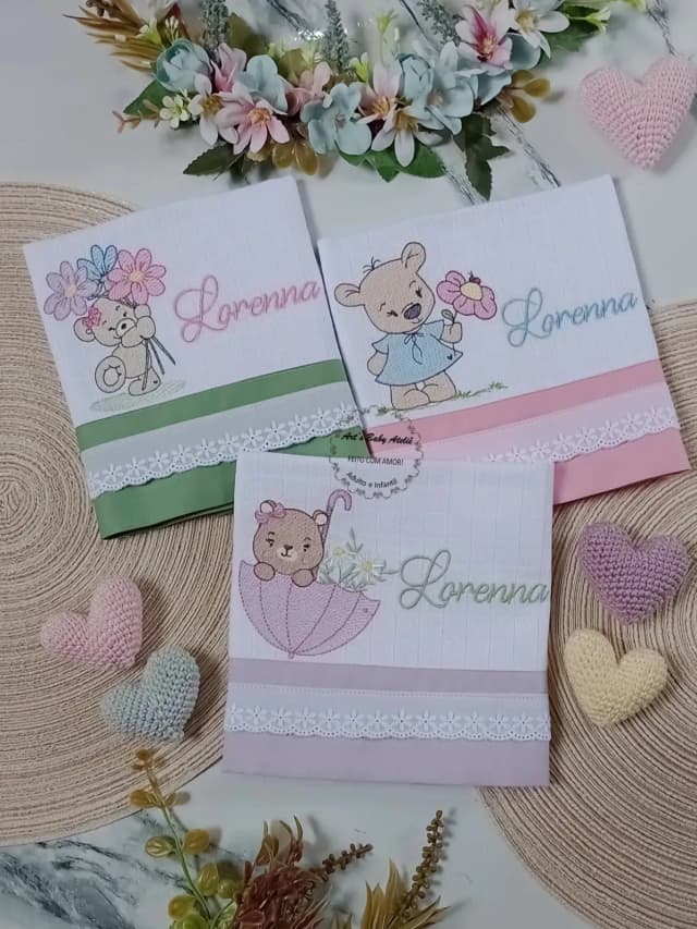 Kit Fraldas Personalizadas com Nome Bordado para Bebê, Enxoval Completo com Fraldas de Boca