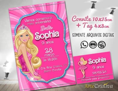 Convite Digital C/tag Boneca Barbie 2