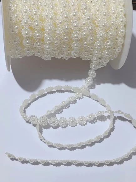 Fio Meia Perola Trabalhada Creme 10mm Pacote com 2 Metros