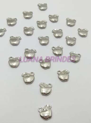 Pingente Mini Maçã de Metal Cor Prata - Pct C/12 Unid