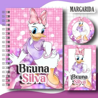 Caderno + Etiquetas + Tag Personalizada + Lápis ( Margarida)