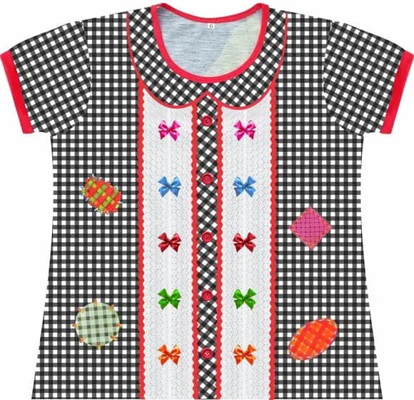 Blusa Adulto Fantasia Festa Junina Caipira Xadrez com Lacinhos e Remendos