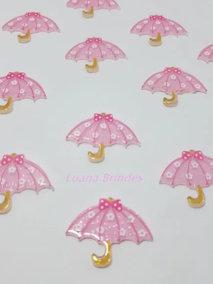 Aplique de Guarda Chuva Rosa em Acrílico - Pct com 6 Unid