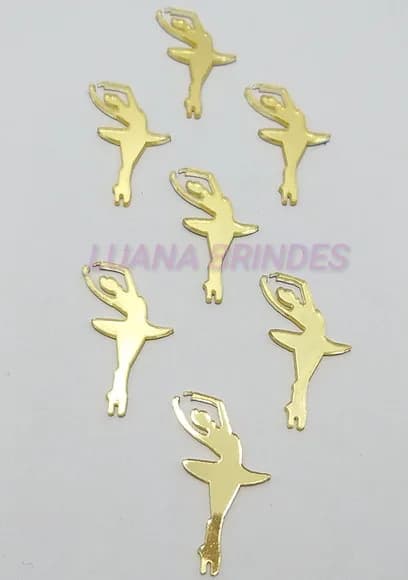 Aplique Bailarina em Acrílico Espelhado Dourado - 3cm