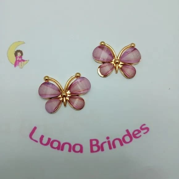 Borboleta Aplique Lilás Metal Dourado 2,5cm Pct 2 unidades