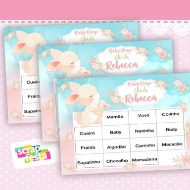 Bingo Festa Chá de Bebê Menina Coelha Cute Aquarela