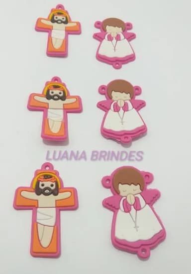 Kit Terço Crucifixo e Anjinho de Borracha Pink 2 Kits