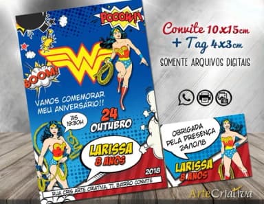 CONVITE DIGITAL C/TAG Cartoon Mulher Maravilha