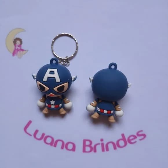 Chaveiro Capitão America de Borracha 5cm Pct 2 Unidades