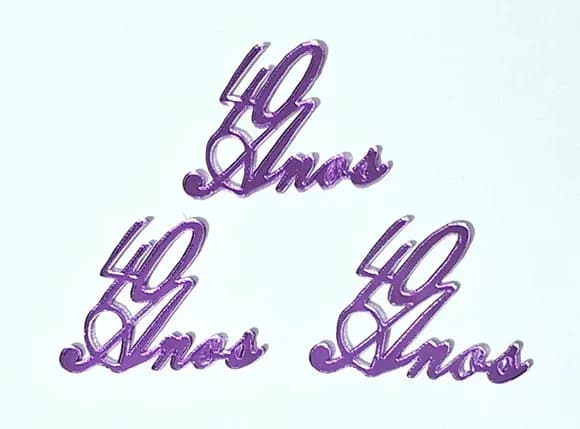 Aplique 40 Anos Roxo Acrílico Espelhado Pacotes com 10 Peças