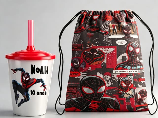 Kit Mochila e Copo Twister personalizado Homem Aranha
