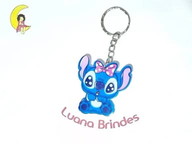 Chaveiro Stitch Baby Laço Rosa 4,5cm Resina 6 Unidades