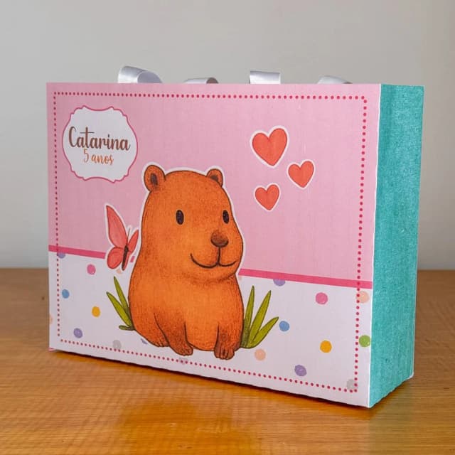 PEGUE E MONTE - Sacolinhas Personalizadas CAPIVARA MENINA - Decoração de Festa | Lembrancinhas | Aniversário | Personalizados
