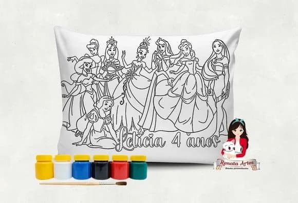 Almofada com Tinta para Colorir Princesas