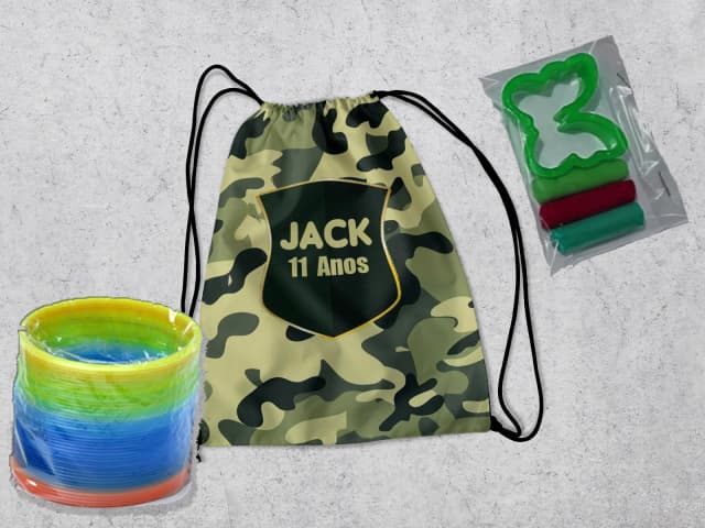 Kit Mochilinha + Mini Massinha de modelar e Mola Maluca Exército
