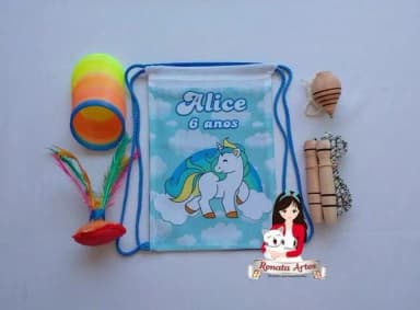 Mochila Boa Infância Tema Unicornio Azul