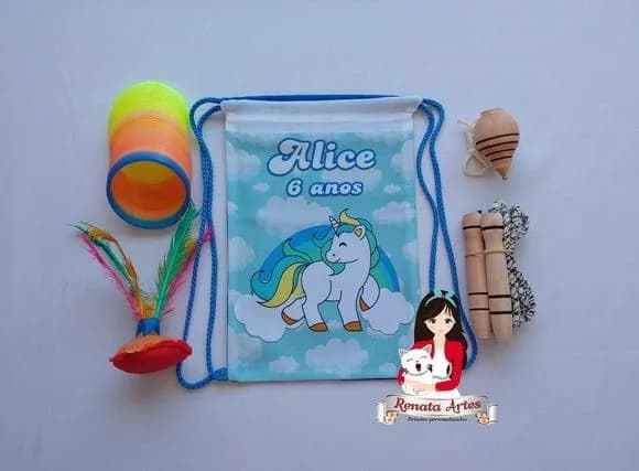Mochila Boa Infância Tema Unicornio Azul