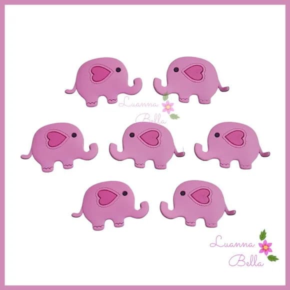 Aplique Emborrachado Elefantinho Rosa - pcts c/7 unds