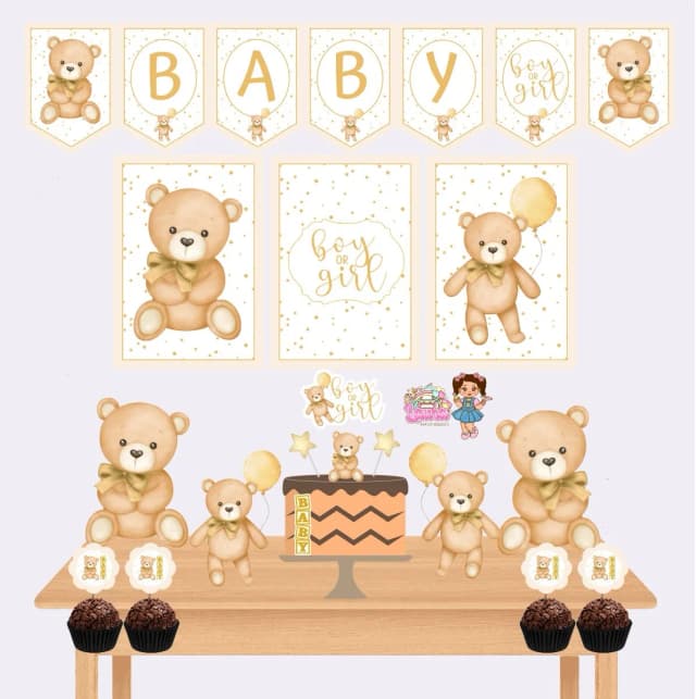 Kit Festa Só Um Bolinho CHA DE REVELAÇÃO NEUTRO - Decoração de Festa
