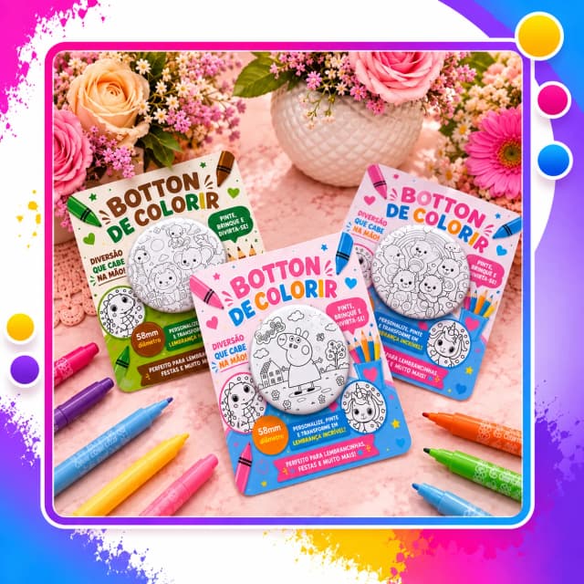 Botton de Colorir Personalizado – Lembrancinha Infantil Criativa para Festas