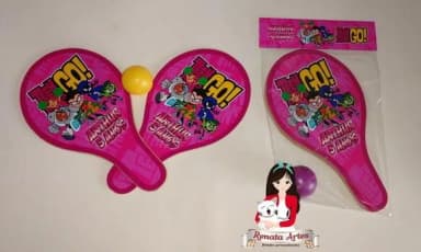 Raquetes de Ping Pong Personalizadas Tema Jovens Titãs Rosa