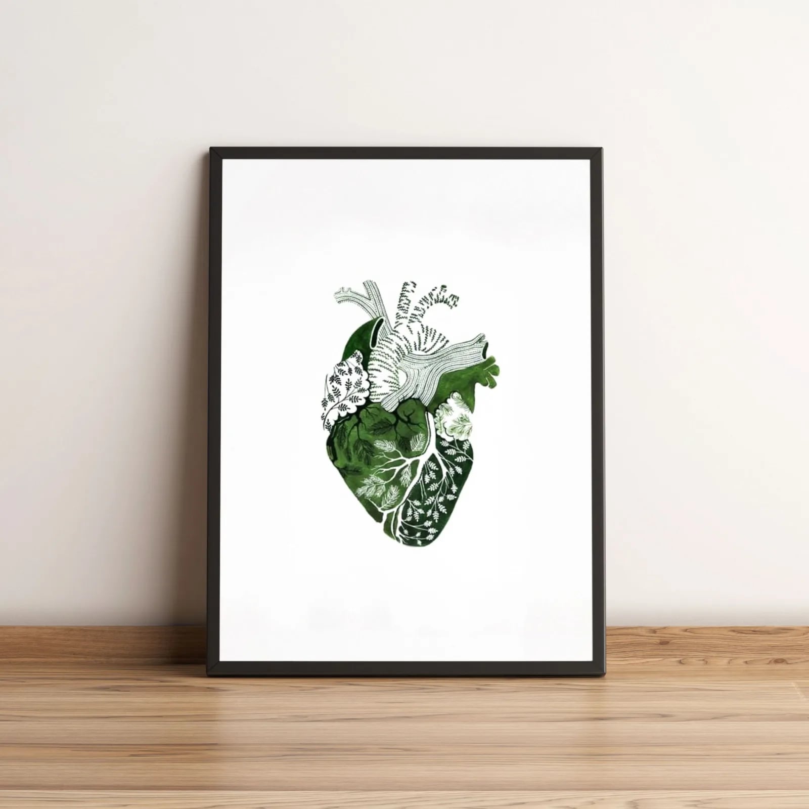 Quadro Coração Botânico Verde Estilo Minimalista 2686