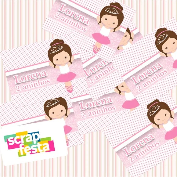Adesivo Personalizado Retangular Festa Bailarina