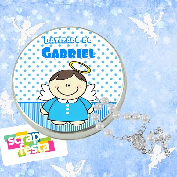 Latinhas Personalizadas Festa Batizado + Mini Terço Branco